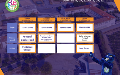Planning des Animations du 12 au 15 Septembre